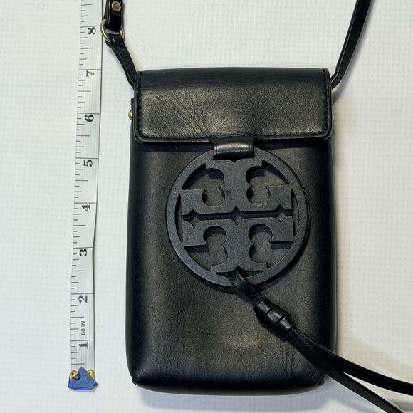 Tory Burch Miller Phone Crossbody Bag Womens Black Leather Logo Medallion Tassel - Picture 10 of 12